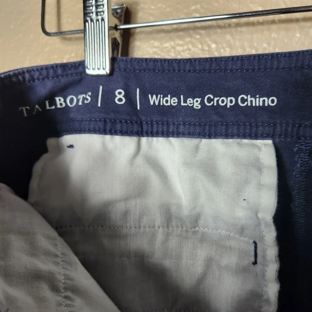 Talbots Womens Navy High Rise Wide Leg Chino Crop Pants-Size 8